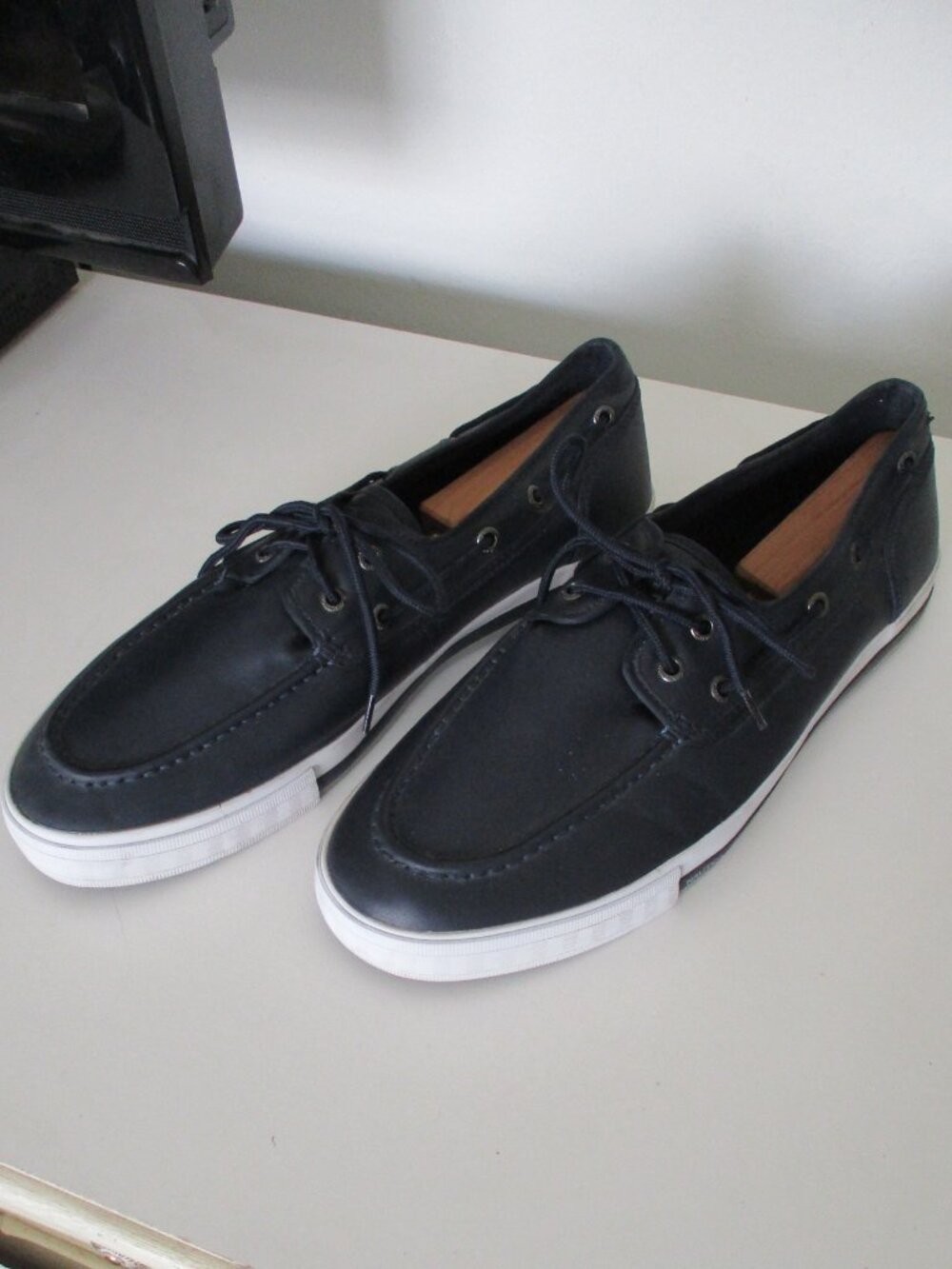 Nautica Mens Navy Faux Leather Lace-up Boat Shoe Moccasin Loafer Shoe - Size 12M
